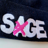 SAGE FRANCIS 'A Healthy Distrust' HOT PINK/WHITE-on-BLACK Folded Brim Knit Hat