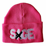 SAGE FRANCIS 'A Healthy Distrust' BLACK/WHITE-on-PINK Folded Brim Knit Hat