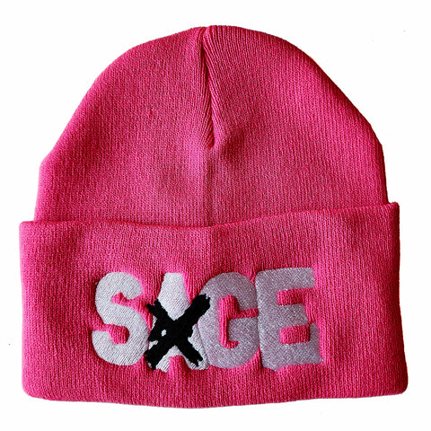 SAGE FRANCIS 'A Healthy Distrust' BLACK/WHITE-on-PINK Folded Brim Knit Hat