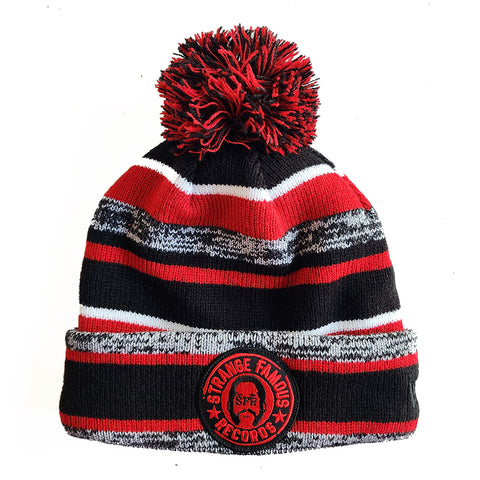 SFR Red/Black/Grey Stripe Fleece-Lined Knit Hat