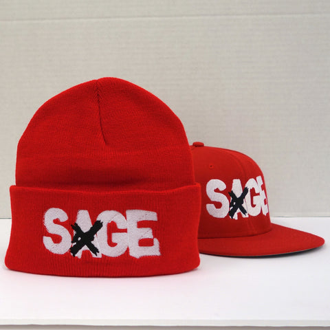 SAGE FRANCIS 'A Healthy Distrust' RED Snapback+Knit Hat 2-PACK