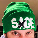 SAGE FRANCIS 'A Healthy Distrust' WHITE-on-GREEN Folded Brim Knit Hat
