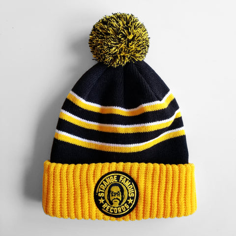 SFR Gold-and-Black Stripe Ribbed Brim Knit Hat